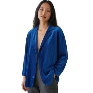 Lena‎ Blue Textured Velvet Blazer Jacket M Button Front Soft Medium